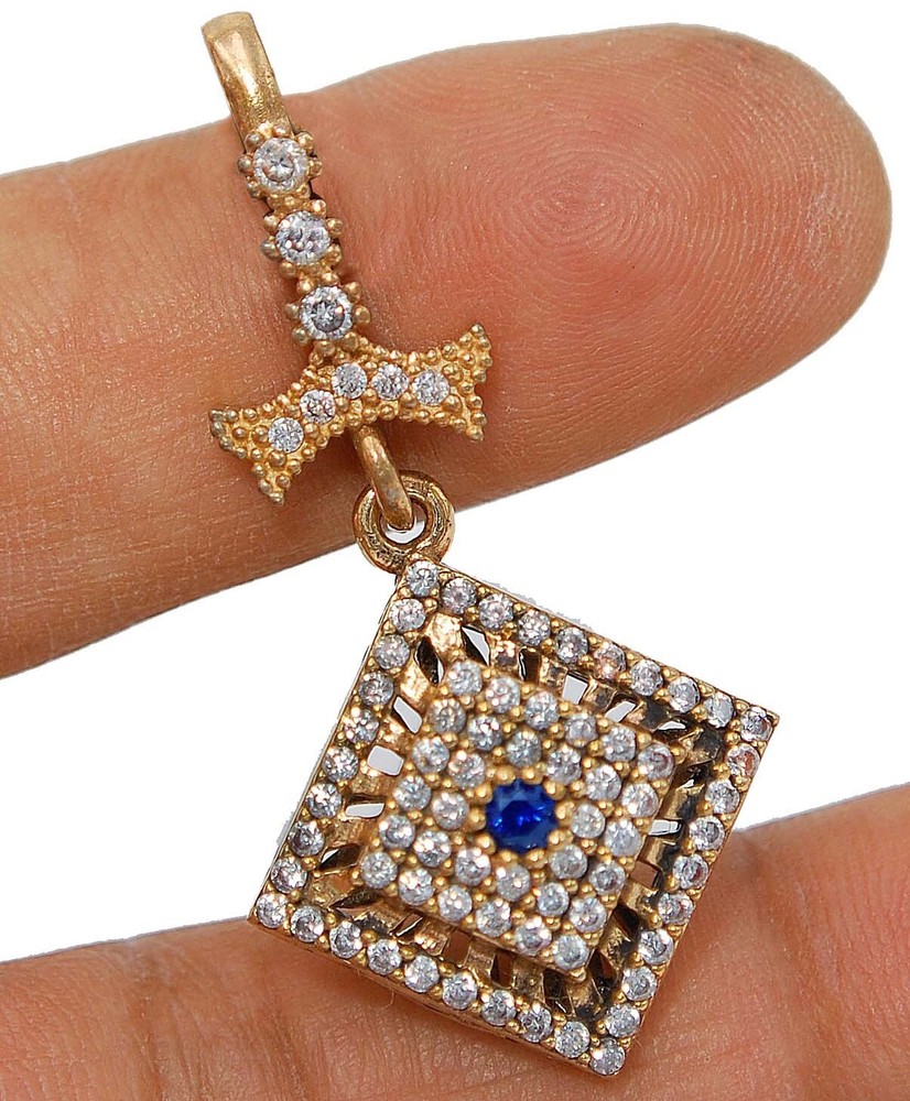 3CT Treated Sapphire 925 Sterling Silver Ottoman Empire Style Pendant TC3
