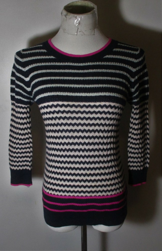 J. CREW Blue White 100% Merino Wool Sweater Top Size XS