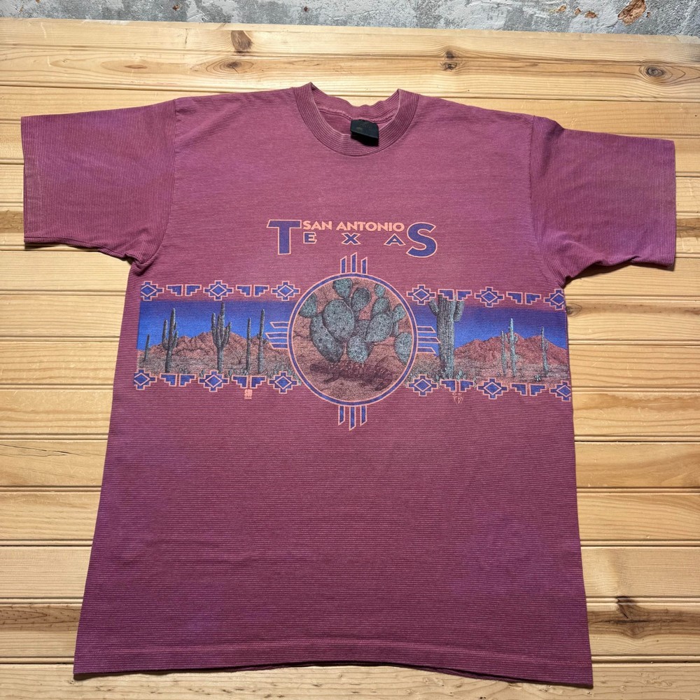 Vintage 1992 San Antonio Texas Southwest Cactus Desert Striped T-Shirt Men's XL