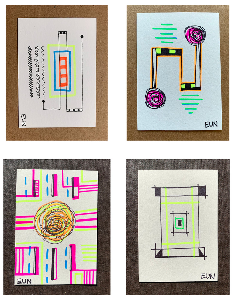 Original ACEO Abstract Contemporary Paintings by EUN Signed OOAK 4-Piece Set