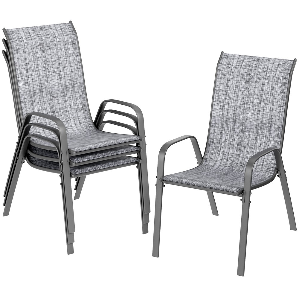 Set of 4 Patio Dining Chairs Stackable Armrest Outdoor Chairs  for  for Backyard