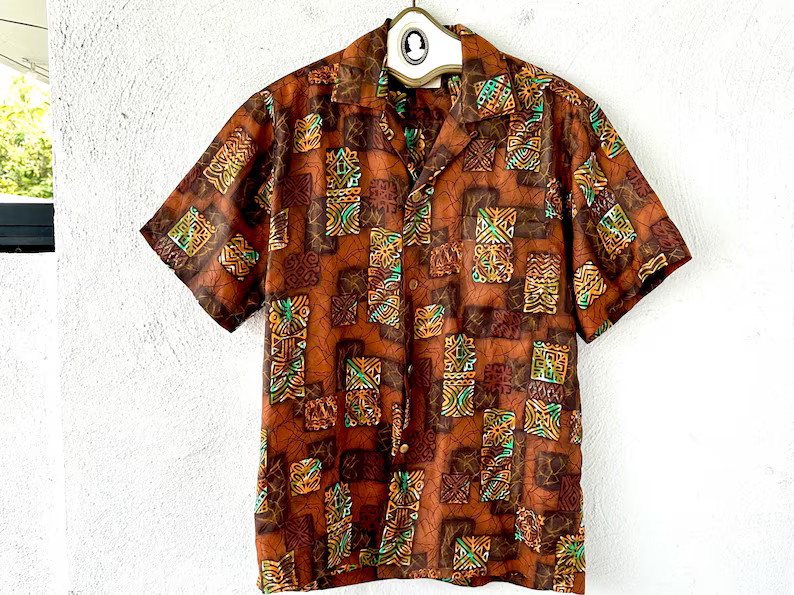 Vintage Hawaiian Tiki Aloha Shirt Men Women Beach Summer Holiday Button Up