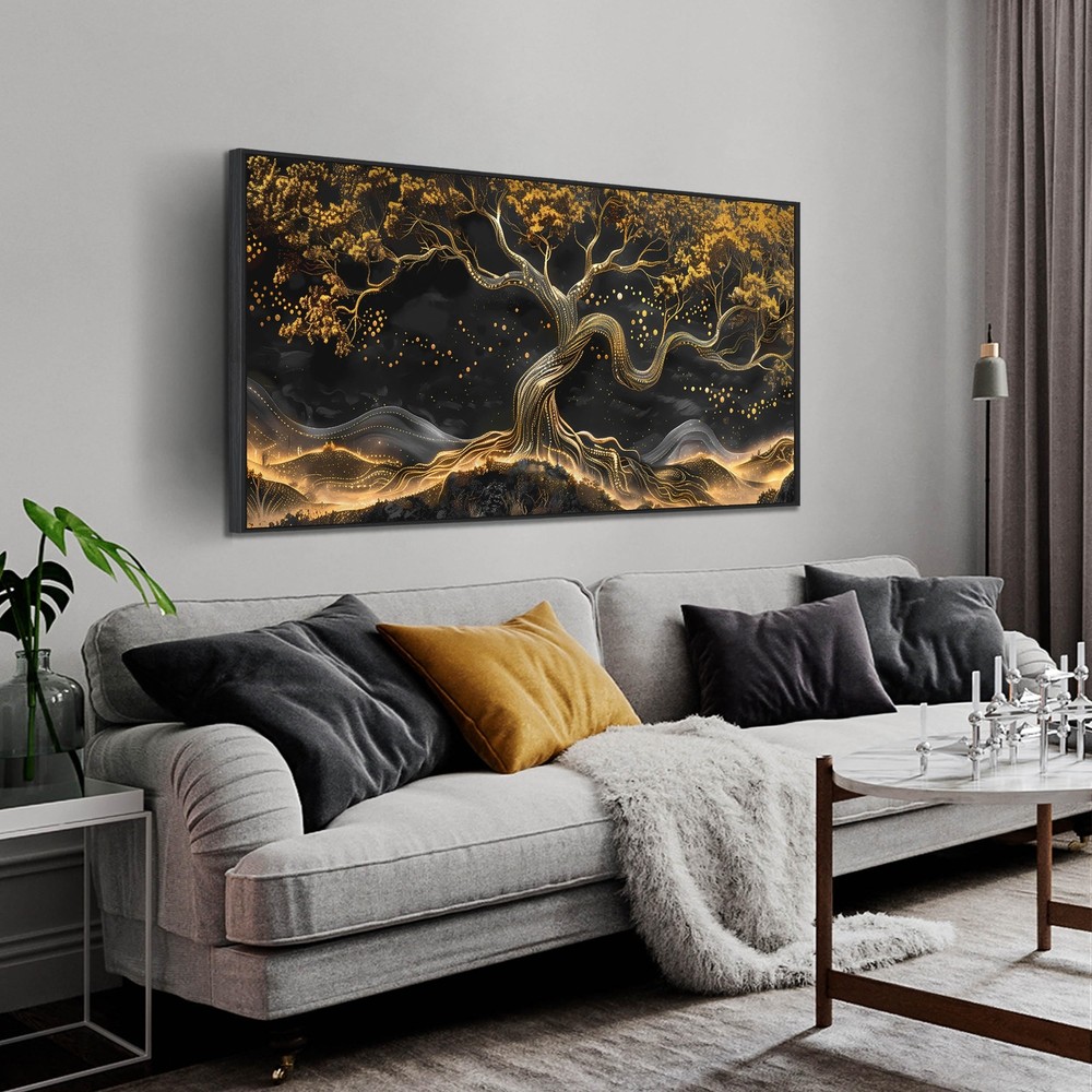 Gold Trees Pictures for Living Room - Modern Art Wall Decor for Office - Blac...
