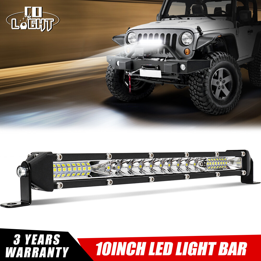 10-Inch Slim LED Work Light Bar Spot Flood Combo for Offroad 4WD Jeep SUV UTV ATV  