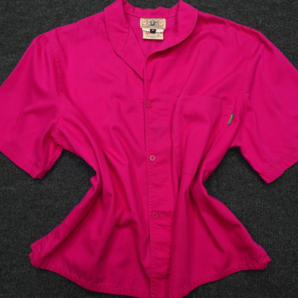 Gene Ewing BIS Button Up Shirt Vintage Cotton Women Size M Pink DenimCore