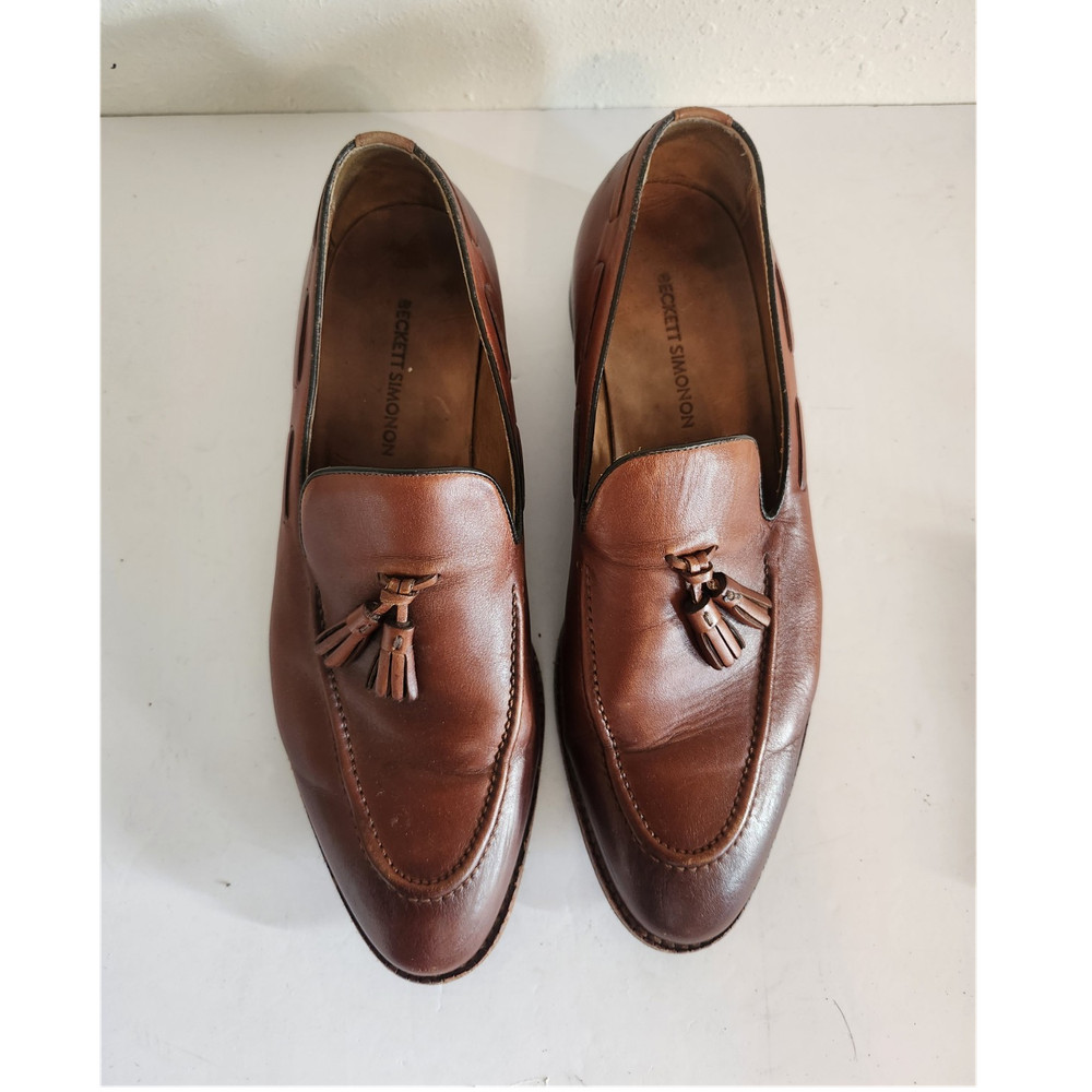 Beckett Simonon Brown Leather Tasseled Loafers Dress Shoes Men's US 10