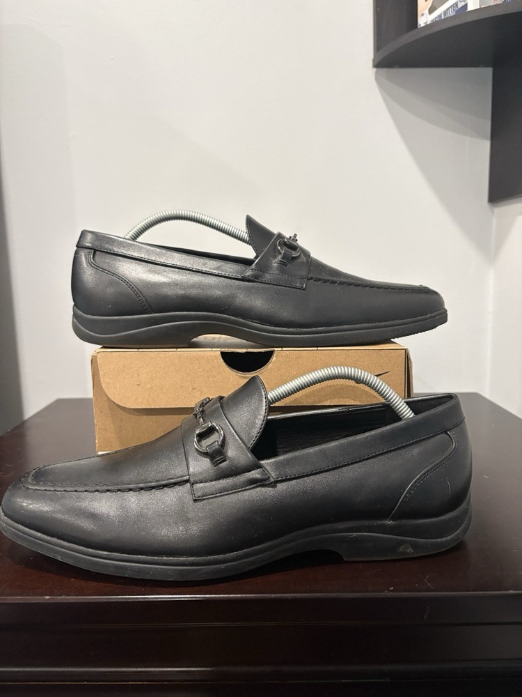 Van Heusen Memory Foam Horsebit Loafers Size 11 Men's Black Leather Slip On