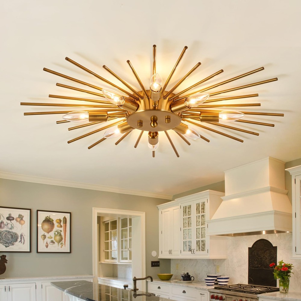 Semi Flush Mount 8 Light Ceiling Light Modern Metal Ceiling Lighting Gold Lig...