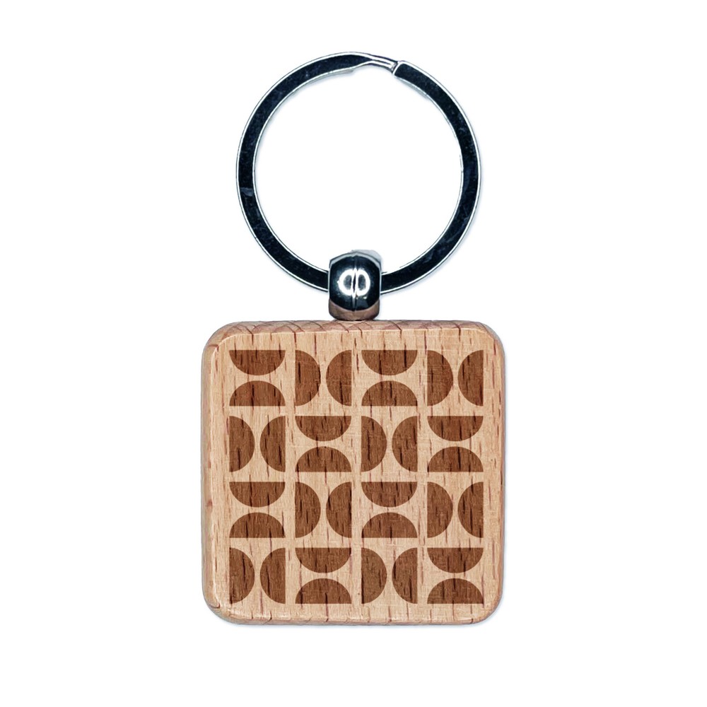 Engraved Wood Keychain with Geometric Half Circle Pattern  