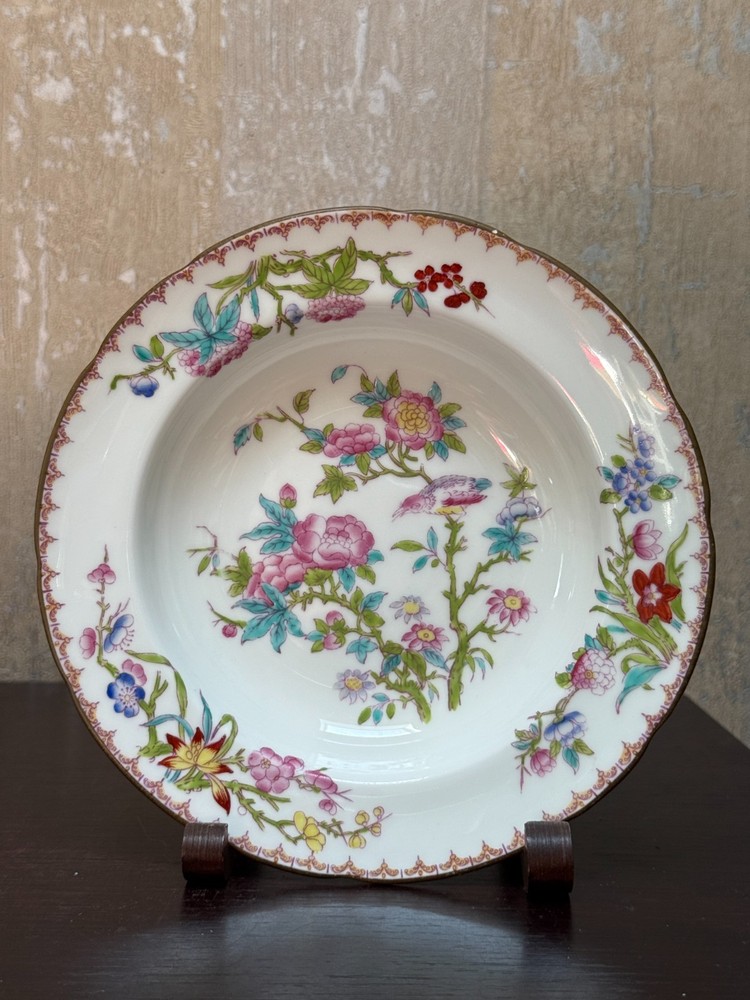 Antique Minton Imari Style Soup Plates – Hand Painted Floral England c.1912