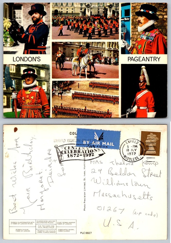 London's Pageantry Postcard 1972 - Royal Guards, Buckingham Palace, Tower of