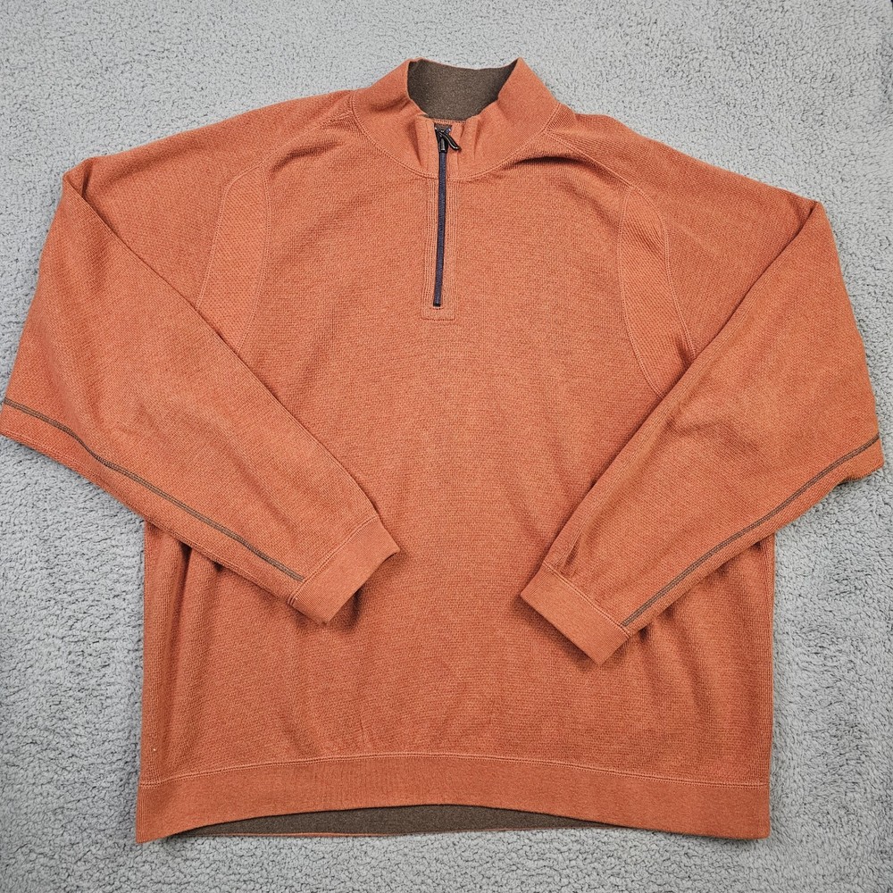 Tommy Bahama Sweater Mens 2XL Orange Heather Reversible 1/4 Zip Pullover