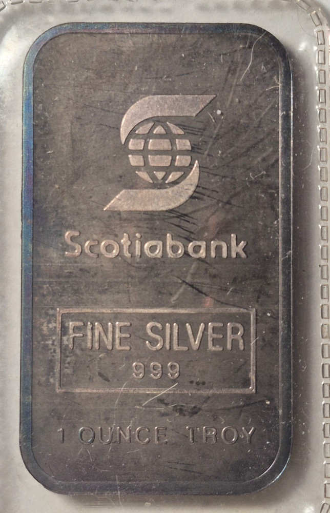 Rare Engelhard Scotia Bank 1 Oz .999 Fine Silver Bar  Low Minted Sealed Toned!!!