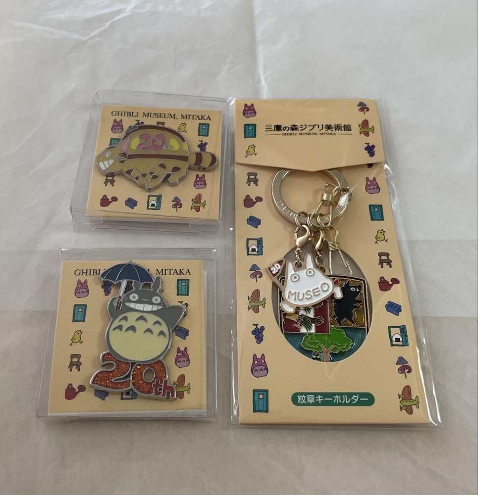 Ghibli Museum 20th Anniversary Keychain & Pin Badge Set  New Condition