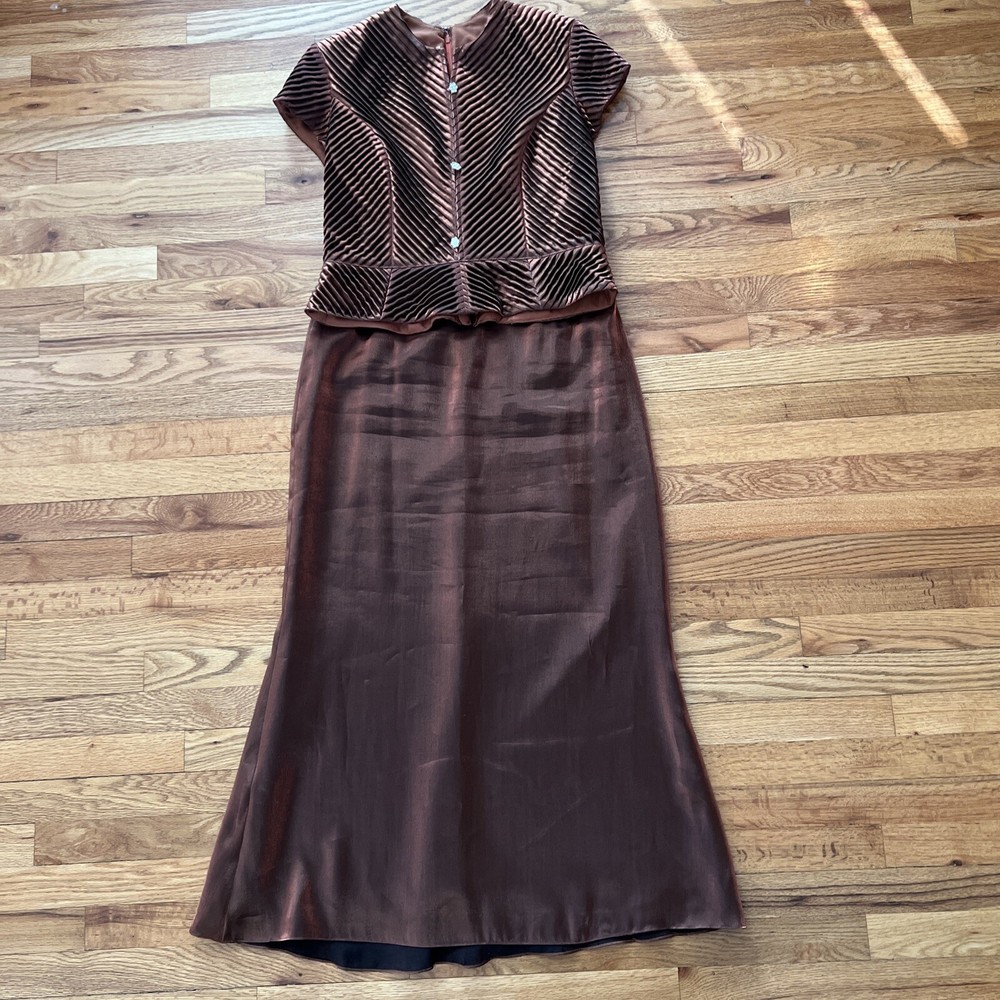 JOSEPH RIBKOFF Couture Two Piece Copper Pleated Metallic Sz 8 ? Formal Top Skirt