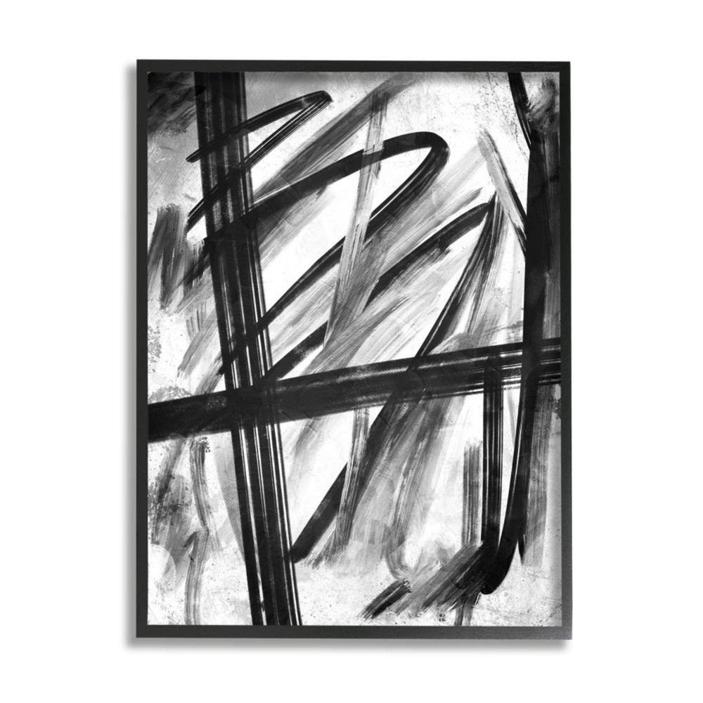 Lively Abstract Linework White Design Onrei Black Framed Wall Art, 24 x 30
