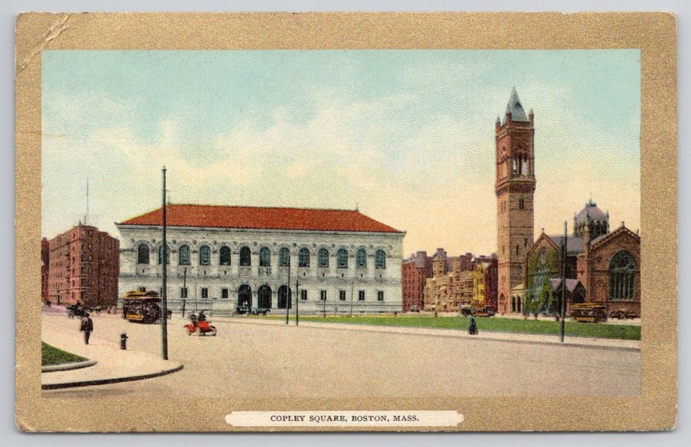 Copley Square Boston MA Postcard Old South Church Public Library 1910s
