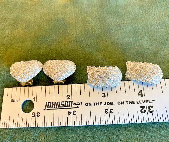 2/Carolee Vintage Pave Crystal Heart Clip-on Earrings and Huggie Crystal Clip On