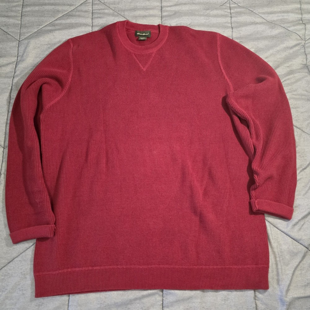 Vintage 90s Eddie Bauer Knit Sweater Men’s 2XL Heavyweight Red 100% Cotton