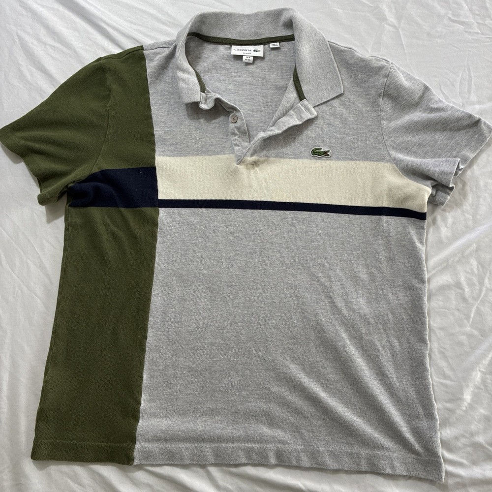 CHEMISE LACOSTE Men 6/L Olive Gray Short Sleeve Cotton France Polo Shirt VTG