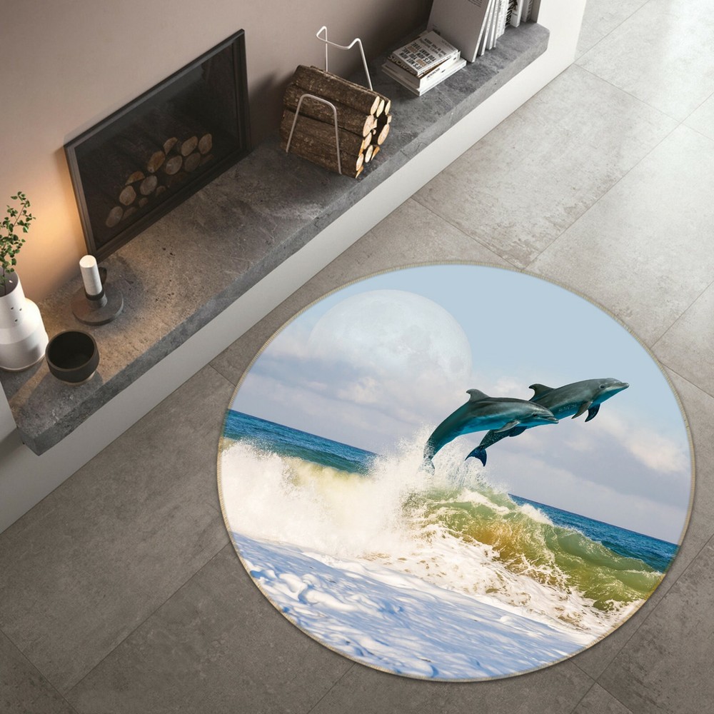 3D Ocean Dolphin Non-Slip Rug Mat Elegant Photo Carpet for Home Decor