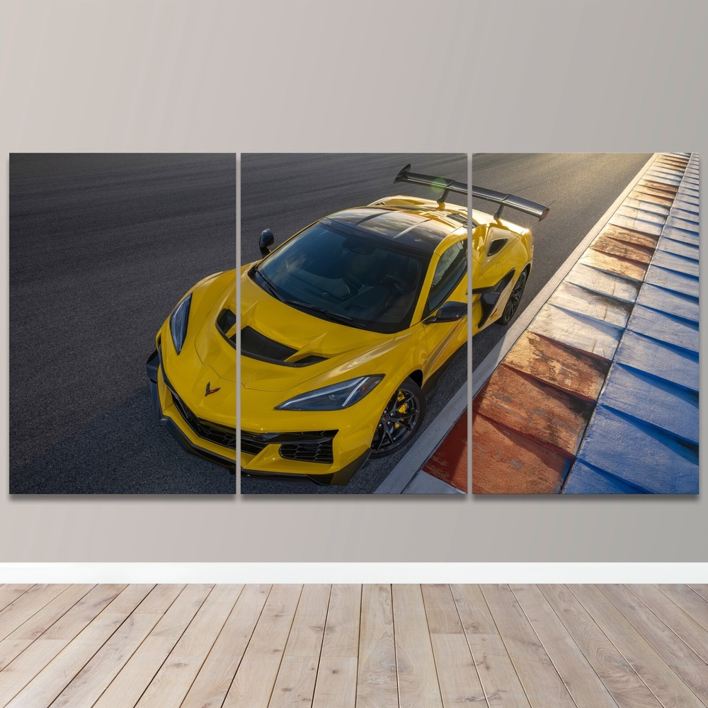Chevrolet Corvette Car Racing Coupe Art 3 Piece Canvas Wall Art Print Home Decor