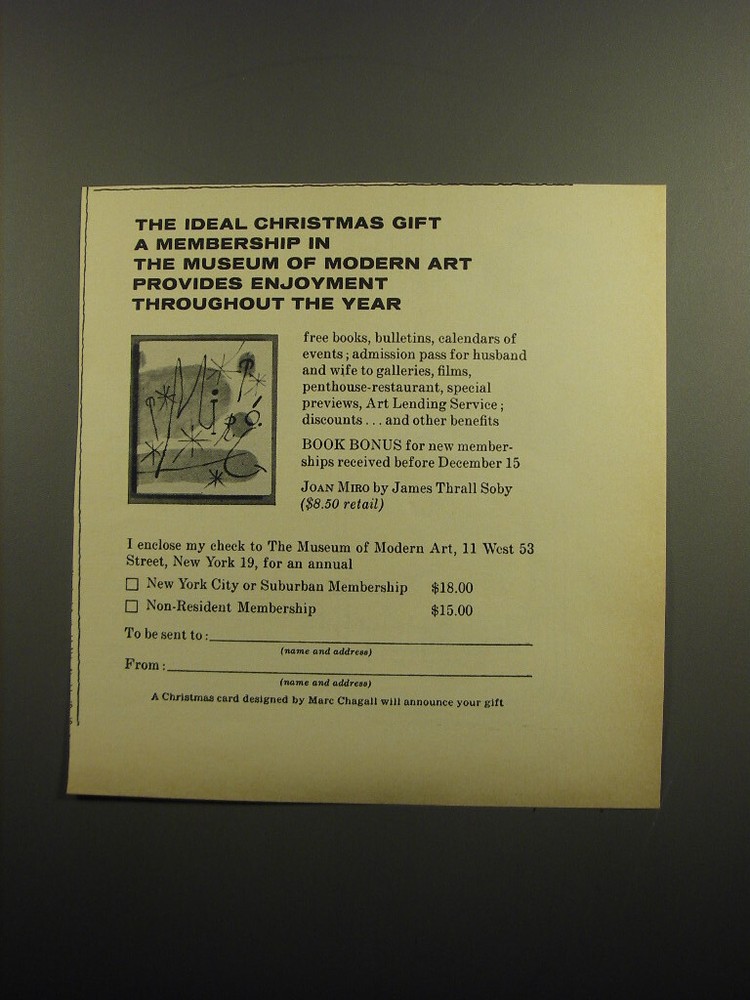 1960 Museum of Modern Art Advertisement - The ideal Christmas gift a membership