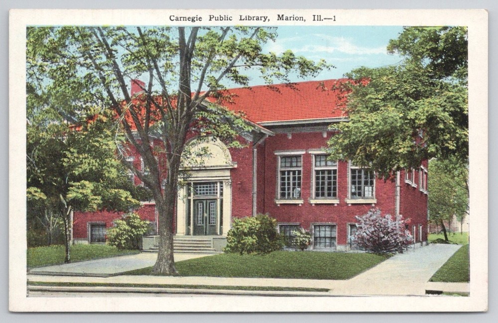 Carnegie Public Library Marion IL Illinois White Border Postcard Kropp