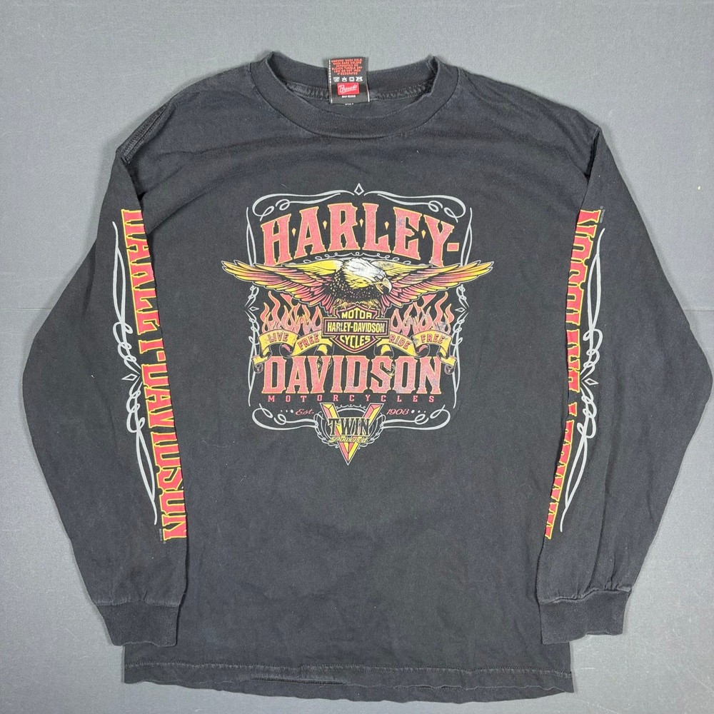 Vintage Harley Davidson Alaska Long Sleeve Shirt Eagle Flame Graphic Men's Large
