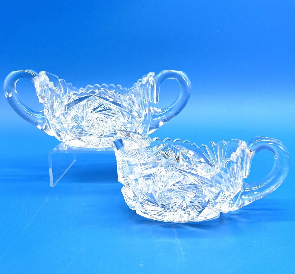 Vintage Brilliant Cut Heavy Lead Crystal Glass Sugar Bowl and Creamer
