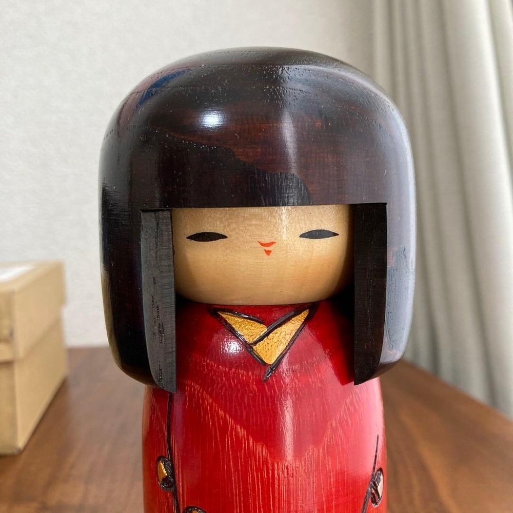 Usaburo Kokeshi Spring Poetry Red Wooden Doll 15cm Made in Japan
