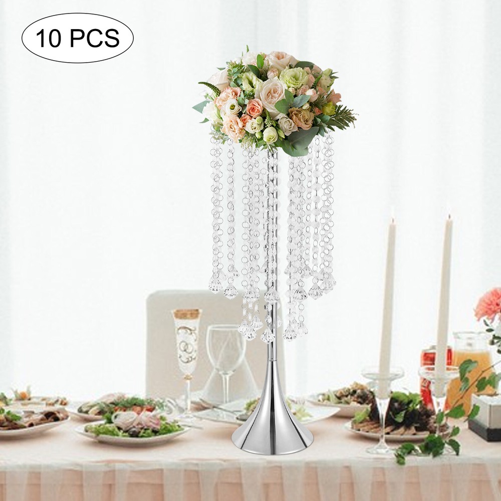 10 Pcs acrylic crystal Flower Vase Table Decor Display For Wedding Party Silver