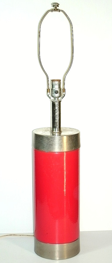 Vintage MCM Lighting 1970's Table Lamp Cylinder Red Chrome