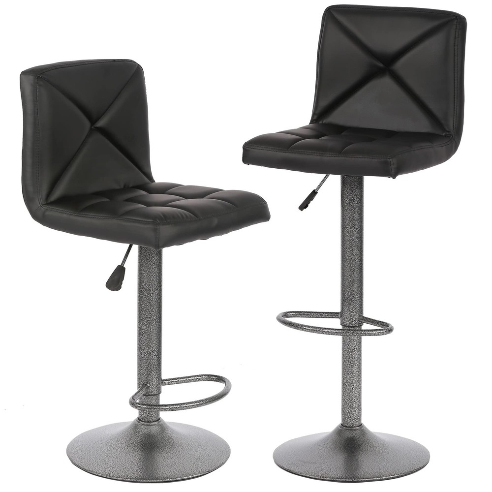 Bar Stools Set of 2, PU Leather Breakfast Bar Chairs, Swivel Height Adjustable B