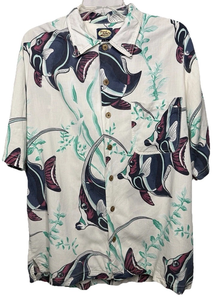 VTG Tommy Bahama Mens M Silk Short Sleeve Camp Shirt Floral Made in Hong Kong