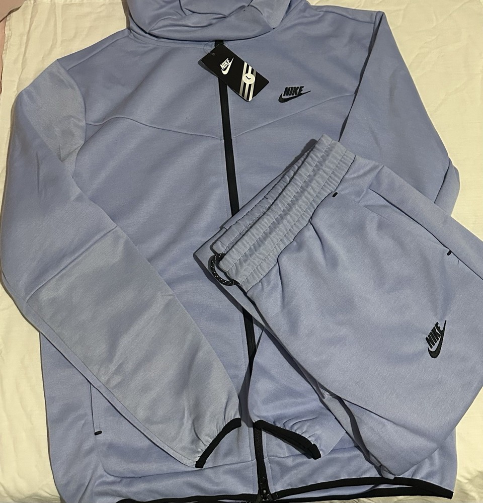Nike Men’s Light Blue 2-Piece Tracksuit M Full Zip Hooded Jacket & Pants Pockets