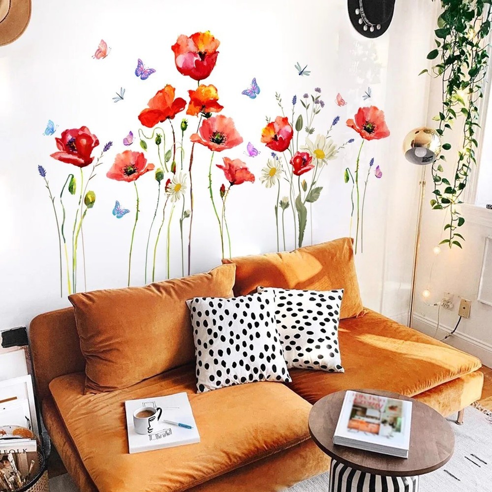 Removable Wall Sticker Red Flowers Decal Vinyl Bedroom Home Decor Romantic