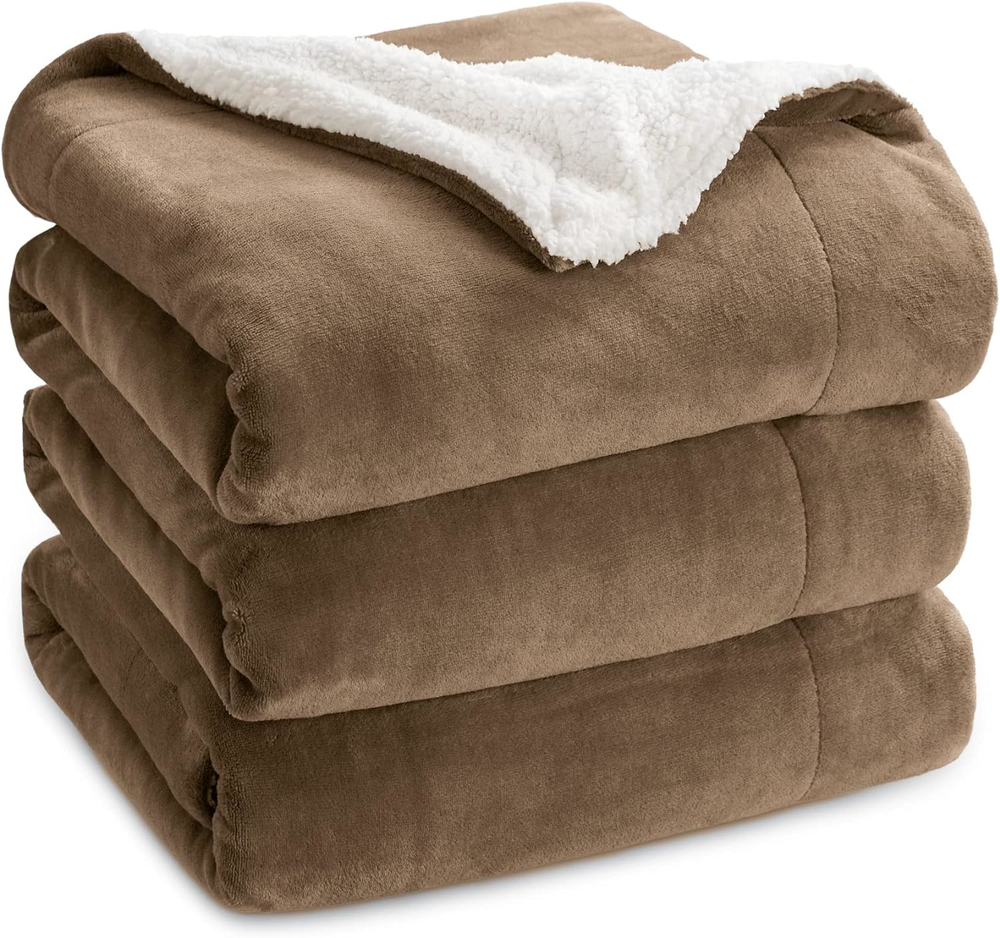 Sherpa Fleece Queen Blanket 90x90 Inches Soft Plush Warm Camel All-Season