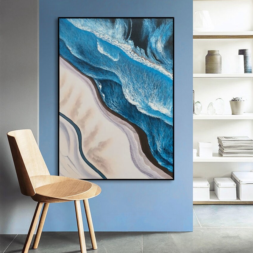 Handmade Abstract Landscape Oil Painting Modern Simple Blue Waves Wall Decor