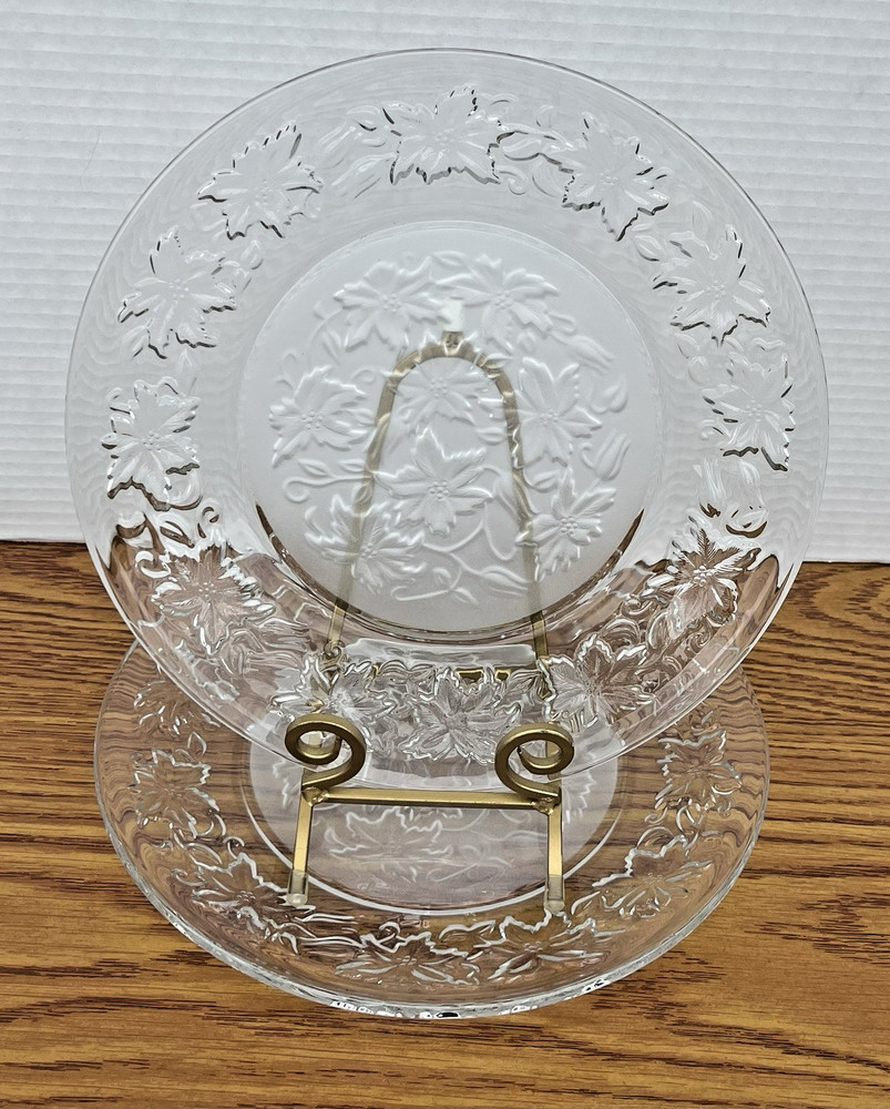 2 Princess House FANTASIA 10” Dinner Plates Frosted Center -Poinsettia Christmas