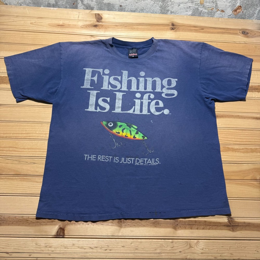 Vintage 1994 Fishing is Life The Rest is Just Details Graphic T-Shirt USA - XL