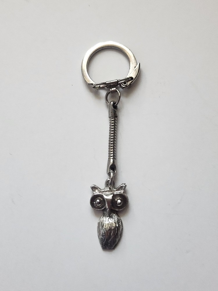 Vintage Owl Keychain  Silver-Tone Metal