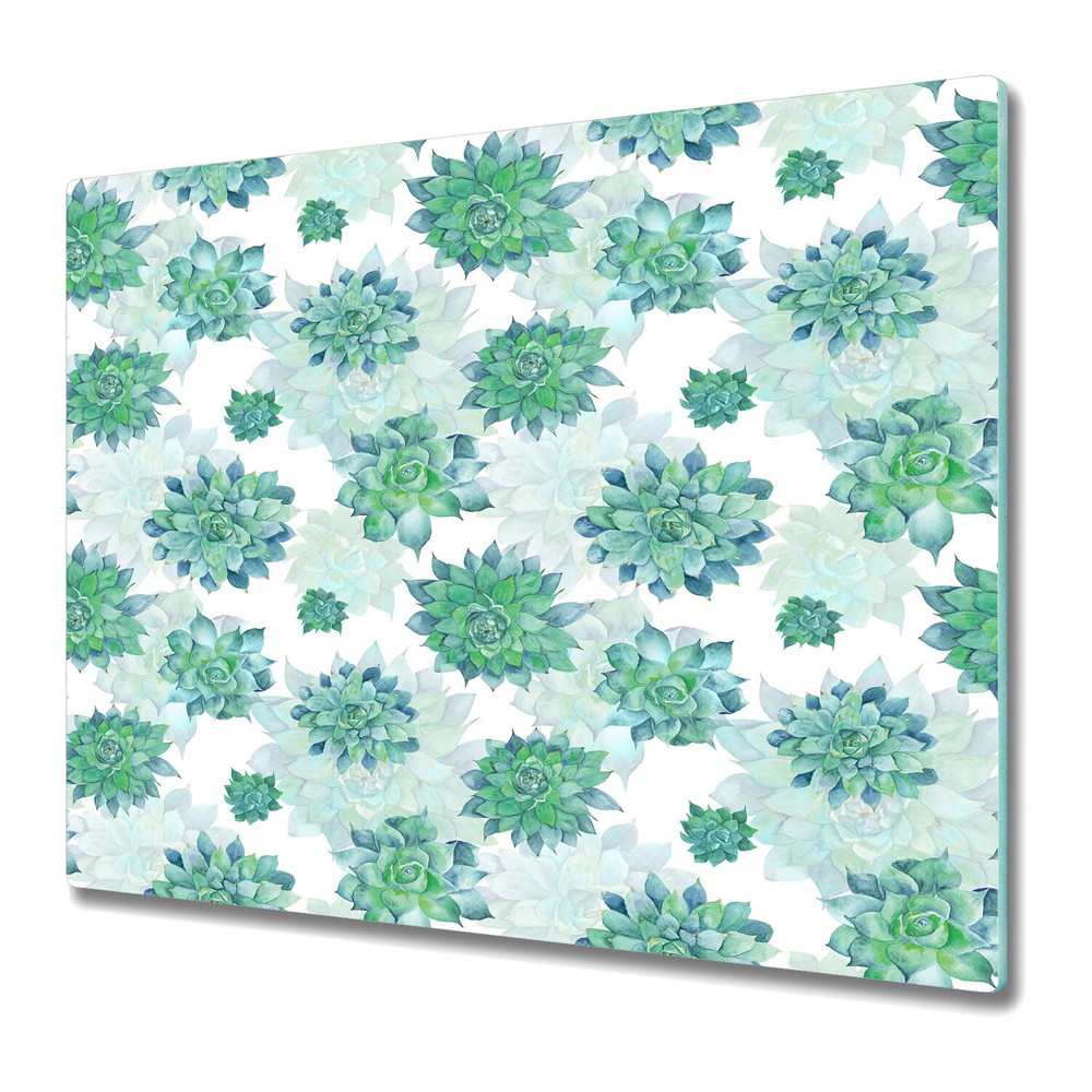 Glass Surface Protector Worktop saver Turquoise succulent green blue and white