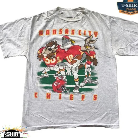 Kansas City Chiefs 90s Retro Grey NFL Football T-Shirt Looney Tunes HN2535
