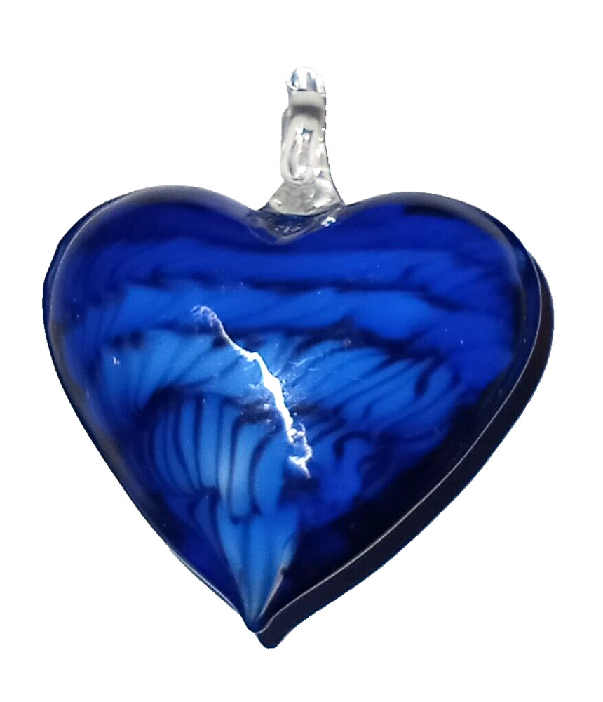 Vintage Handblown Glass Cobalt Blue Puffy Heart Pendant