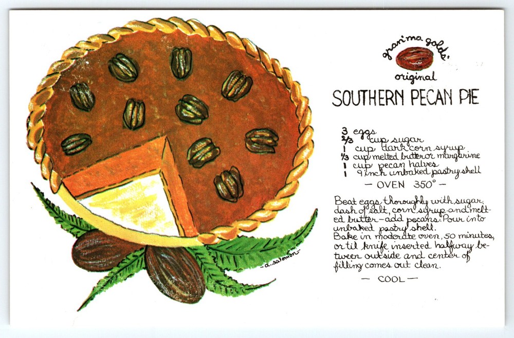 Gran'ma Golds Southern Pecan Pie Dessert Recipe - Florida Postcard