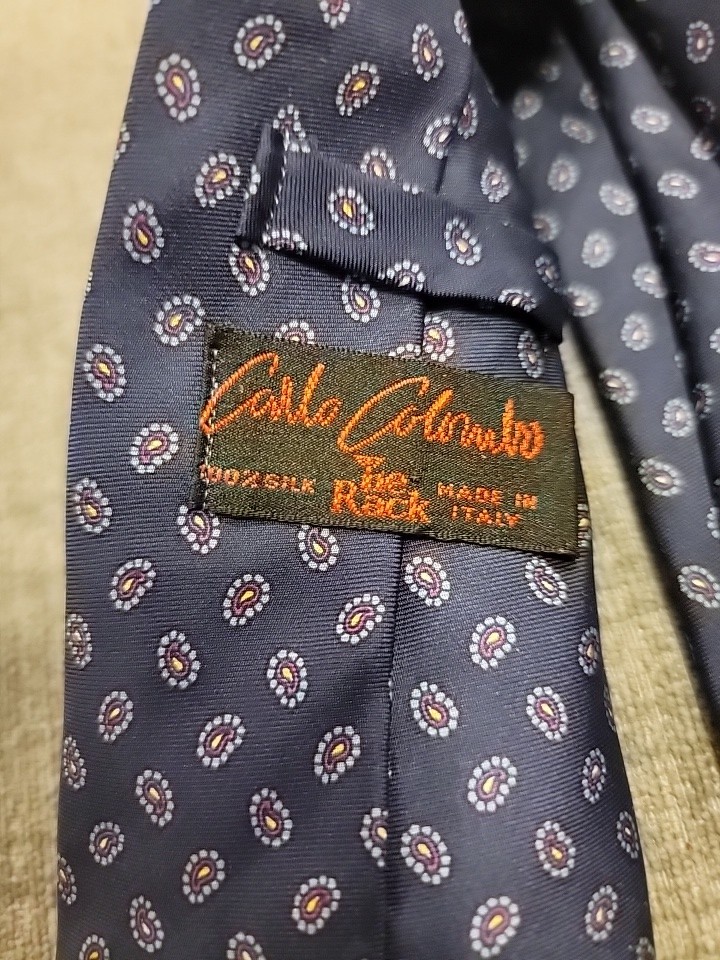 Carlo Colombo Men’s Silk Tie Black Red Striped Necktie 100% Silk Made in Italy
