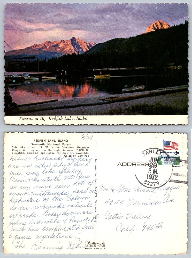 Vintage Postcard Big Redfish Lake Idaho Sunrise Sawtooth Mountains 1972