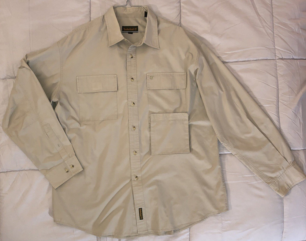 Timberland Fishing Shirt Men XL Extra Large Long Sleeve Button Front Khaki