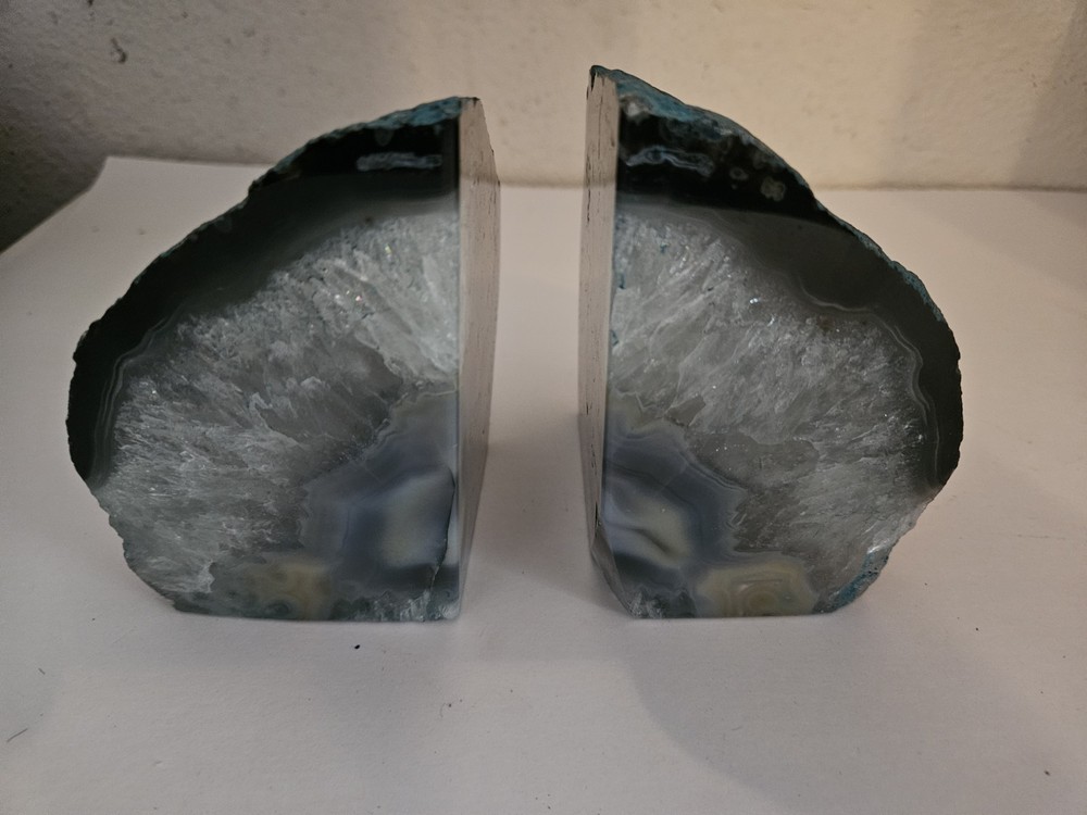 Agate Geode Blue Bookends-Excellent Condition